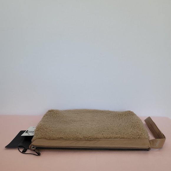 VIAVENETO Delilah Curly Lambskin Shearling Large Pouch/Wristlet- Camel color - Picture 8 of 16